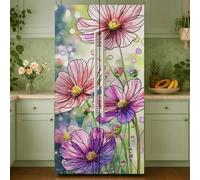 GOMAKERER 2 Pcs Collage-Effect Bouquet Refrigerator Wraps, Self-Adhesive Refrigerator Wrap Set Removable Fridge Sticker Fridges Panel Cover Sticker for Kitchen Bar Decor, 41.5 x 200 cm