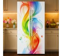 GOMAKERER 2 Pcs Colorful Texture Pattern Removable Refrigerator Wraps, Self-Adhesive Fridge Door Mural Vinyl Freezers Panel Cover Sticker for Kitchen Bar Decor, 41.5x200cm