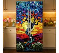 GOMAKERER 2 Pcs Colourful Tree Refrigerator Wraps, Self-Adhesive Refrigerator Wrap Set Removable Fridge Sticker Fridges Panel Cover Sticker for Kitchen Bar Decor, 41.5 x 200 cm