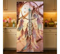 GOMAKERER 2 Pcs Dreamcatcher Removable Refrigerator Wraps, Self-Adhesive Sunset Fridge Door Mural Vinyl Freezers Panel Cover Sticker for Kitchen Bar Decor, 41.5x200cm