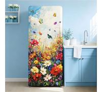 GOMAKERER 2 Pcs Flower Cluster Pattern Removable Refrigerator Wraps, Self-Adhesive Fridge Door Mural Vinyl Freezers Panel Cover Sticker for Kitchen Bar Decor, 41.5x200cm