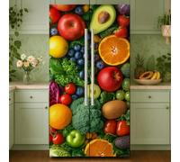 GOMAKERER 2 Pcs Fruits and Vegetables Removable Refrigerator Wraps, Self-Adhesive Fridge Door Mural Vinyl Freezers Panel Cover Sticker for Kitchen Bar Decor, 41.5x200cm