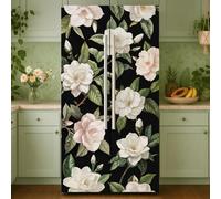 GOMAKERER 2 Pcs Gardeni Pattern Removable Refrigerator Wraps, Self-Adhesive Fridge Door Mural Vinyl Freezers Panel Cover Sticker for Kitchen Bar Decor, 41.5x200cm