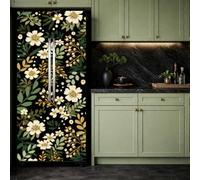 GOMAKERER 2 Pcs Green Leaf Floral Removable Refrigerator Wraps, Flower Self-Adhesive Fridge Door Mural Vinyl Freezers Panel Cover Sticker for Kitchen Bar Decor, 41.5x200cm