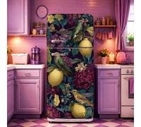 GOMAKERER 2 Pcs Hummingbird Lemon Removable Refrigerator Wraps, Purple Peony Floral Self-Adhesive Fridge Door Mural Vinyl Freezers Panel Cover Sticker for Kitchen Bar Decor, 41.5x200cm