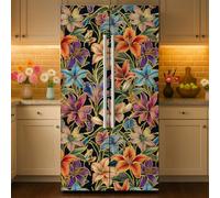 GOMAKERER 2 Pcs Iridescent Flowers Refrigerator Wraps, Self-Adhesive Refrigerator Wrap Set Removable Fridge Sticker Fridges Panel Cover Sticker for Kitchen Bar Decor, 41.5 x 200 cm