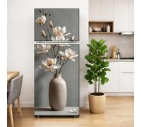 GOMAKERER 2 Pcs Magnolia Vase Removable Refrigerator Wraps, Minimalist Floral Self-Adhesive Fridge Door Mural Vinyl Freezers Panel Cover Sticker for Kitchen Bar Decor, 41.5x200cm