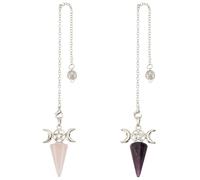 GOMAKERER 2 Pcs Natural Crystal Pendulum for Divination, Cone Pointed Rose Quartz Pendant Pendulum with Chain, Chakra Gemstone Reiki Pendulum Witchcraft Spritual Amethyst for Meditation