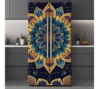 GOMAKERER 2 Pcs Purple Mandela Pattern Removable Refrigerator Wraps, Self-Adhesive Fridge Door Mural Vinyl Freezers Panel Cover Sticker for Kitchen Bar Decor, 41.5x200cm