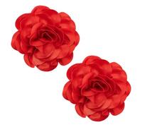 GOMAKERER 2 Pcs Red Dainty Satin Fabric Rose Flower Brooches, Handmade Extra Large Big Flower Brooches Lapel Pins for Women Wedding Party Dance Dress Clothes Valentine's Day 7in(18cm)