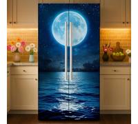 GOMAKERER 2 Pcs River Moon Removable Refrigerator Wraps, Self-Adhesive Fridge Door Mural Vinyl Freezers Panel Cover Sticker for Kitchen Bar Decor, 41.5x200cm