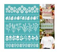 GOMAKERER 2 Pcs Spring Flower Silk Screen Stencil, Leaf Border Self-Adhesive Reusable Silk Screen Printing Stencils Templates for Painting on Wood, T-Shirt, Fabric, Wall, Home Craft Decor