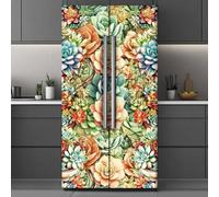 GOMAKERER 2 Pcs Succulent Plant Pattern Removable Refrigerator Wraps, Self-Adhesive Fridge Door Mural Vinyl Freezers Panel Cover Sticker for Kitchen Bar Decor, 41.5x200cm