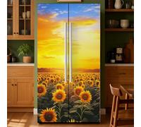 GOMAKERER 2 Pcs Sunflower Field Sunset Removable Refrigerator Wraps, Floral Landscape Self-Adhesive Fridge Door Mural Vinyl Freezers Panel Cover Sticker for Kitchen Bar Decor, 41.5x200cm