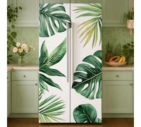 GOMAKERER 2 Pcs Tropical Leaves Pattern Removable Refrigerator Wraps, Self-Adhesive Fridge Door Mural Vinyl Freezers Panel Cover Sticker for Kitchen Bar Decor, 41.5x200cm