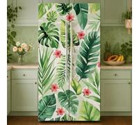 GOMAKERER 2 Pcs Tropical Plants Door Refrigerator Wraps, Self-Adhesive Refrigerator Wrap Set Removable Fridge Sticker Fridges Panel Cover Sticker for Kitchen Bar Decor, 41.5 x 200 cm