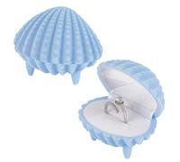 GOMAKERER 2 Pcs Velvet Ring Box, Clam Shell Shaped Ring Box Display Holder Ring Gift Storage Box for Proposal Engagement Wedding Ceremony Anniversary, Light Blue