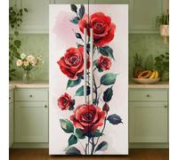 GOMAKERER 2 Pcs Vine Rose Pattern Removable Refrigerator Wraps, Self-Adhesive Fridge Door Mural Vinyl Freezers Panel Cover Sticker for Kitchen Bar Decor, 41.5x200cm