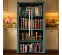 GOMAKERER 2 Pcs Vintage Bookshelf Removable Refrigerator Wraps, Self-Adhesive Retro Bookcase Fridge Door Mural Vinyl Freezers Panel Cover Sticker for Kitchen Bar Decor, 41.5x200cm