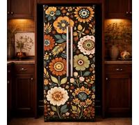 GOMAKERER 2 Pcs Vintage Botanical Flower Removable Refrigerator Wraps, Self-Adhesive Fridge Door Mural Vinyl Freezers Panel Cover Sticker for Kitchen Bar Decor, 41.5x200cm