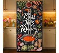 GOMAKERER 2 Pcs Vintage Kitchen Blessing Removable Refrigerator Wraps, Self-Adhesive Vegetable Food Fridge Door Mural Vinyl Freezers Panel Cover Sticker for Kitchen Bar Decor, 41.5x200cm