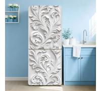 GOMAKERER 2 Pcs White Embossed Patterns Removable Refrigerator Wraps, Self-Adhesive Fridge Door Mural Vinyl Freezers Panel Cover Sticker for Kitchen Bar Decor, 41.5x200cm