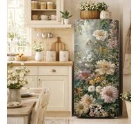 GOMAKERER 2 Pcs Wildflower Garden Removable Refrigerator Wraps, Vintage Floral Self-Adhesive Fridge Door Mural Vinyl Freezers Panel Cover Sticker for Kitchen Bar Decor, 41.5x200cm
