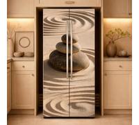 GOMAKERER 2 Pcs Zen Stone Sand Removable Refrigerator Wraps, Self-Adhesive Fridge Door Mural Vinyl Freezers Panel Cover Sticker for Kitchen Bar Decor, 41.5x200cm