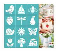 GOMAKERER 2 Sheet Basic Cartoon Element Silk Screen Stencil, Cute Birds, Sailboats, Bees Theme Self-Adhesive Silk Screen Printing for Wall Border Wood Fabric Home Craft Decor