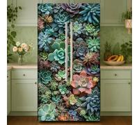GOMAKERER 2 Sheet Succulents Removable Refrigerator Wraps, Self-Adhesive Fridge Stickers Peel and Stick Vinyl Fridge Decals Sticker for Living Room Kitchen Bar Home, 16.34x78.74Inch