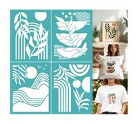 GOMAKERER 2 Sheets Botanical Silk Screen Stencil, Plant Mountian Moon Self-Adhesive Silk Screen Printing Stencils Abstract Reusable Mesh Stencil for Painting on Wall, Wood, T-Shirt, Home Craft Decor