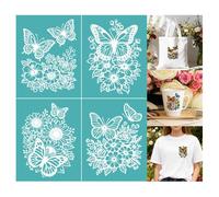 GOMAKERER 2 Sheets Butterfly Flower Silk Screen Stencil, Bouquet Insect Self-Adhesive Silk Screen Printing Stencils Reusable Mesh Stencil for Painting on Wall, Wood, Home Craft Decor