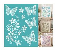 GOMAKERER 2 Sheets Butterfly Vine Floral Silk Screen Stencil, Natural Florals Self-Adhesive Silk Screen Printing for Wall Border Wood Fabric Home Craft Decor