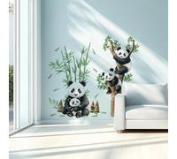GOMAKERER 2 Sheets Cartoon Panda Wall Stickers, 2 Styles Bamboo Animal Decor Stickers, Removable Peel and Stick Wall Stickers for Nursery Playroom Room Bedroom Classroom, 118x39cm