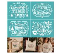 GOMAKERER 2 Sheets Christmas Quote Silk Screen Stencil, Winter Xmas Word Self-Adhesive Printing Silk Screen Reusable Mesh Stencil for Painting on Wall, T-Shirt, Home Craft Decor