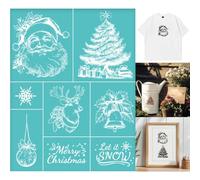 GOMAKERER 2 Sheets Christmas Theme Silkscreen Stencil, Father Christmas Painting Stencils Templates Santa Claus Jingle Bell Self-Adhesive Silk Screen Printing for Wall Border Wood Fabric Home