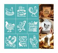 GOMAKERER 2 Sheets Farmhouse Chicken Silkscreen Stencil, Rooster Hen Self-Adhesive Silk Screen Printing Stencils Reusable Mesh Stencil for Painting on Wood, T-Shirt, Home Craft