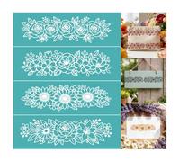 GOMAKERER 2 Sheets Floral Border Silk Screen Stencil, Flower Bouquet Self-Adhesive Silk Screen Printing Stencils Reusable Mesh Stencil for Painting on Wall, Wood, Home Craft Decor