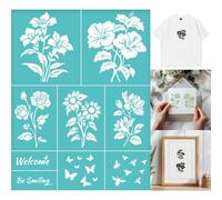 GOMAKERER 2 Sheets Flower Borders Silkscreen Stencil, Reusable Self-Adhesive Silk Screen Printing Floral and Butterfly Pattern Mesh Rose Sunflower Stencil for Painting on Wood Fabric DIY T-Shirt