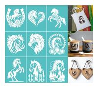 GOMAKERER 2 Sheets Horse Silkscreen Stencil, Horse Head Drawing Stencils Templates Reusable Self-Adhesive Silk Screen for Painting on Wall Wood T-Shirt Fabric Home Craft Decor