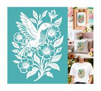 GOMAKERER 2 Sheets Hummingbird Silk Screen Stencil, Spring Bird Flower Mesh Transfer Stencils Nature Theam Self-Adhesive Silk Screen Printing for Wall Border Wood Fabric Home Craft Decor