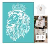 GOMAKERER 2 Sheets King Lion Silkscreen Stencil, Lion Crown Painting Stencils Templates Reusable Self-Adhesive Silk Screen Printing for Wall Border Wood Fabric Home Craft Decor