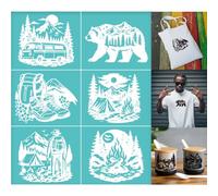GOMAKERER 2 Sheets Outdoor Camping Silk Screen Stencil, Shoes Bag Car Bear Forest Reusable Mesh Stencil Self-Adhesive Silk Screen Printing for Wall Border Wood Fabric Home Craft Decor