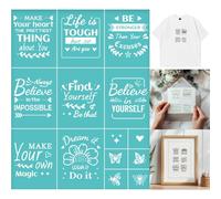 GOMAKERER 2 Sheets Positive Words Borders Silkscreen Stencil, Reusable Self-Adhesive Silk Screen Printing Inspirational Mesh Transfers Stencil for Wall Border Wood Fabric Home Craft Decor