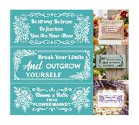 GOMAKERER 2 Sheets Self-Adhesive Silk Screen Printing Stencil, Reusable Inspirational Quote Flower Mesh Stencil Motivational Sayings Floral Template for Painting on Wall, Wood, Home Craft Decor