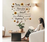 GOMAKERER 2 Sheets Self Adhesive Wall Stickers, Inspirational Words Removable Waterproof Decals Peel and Stick Butterflies Sunflowers Daisies Wall Posters for Living Room Bedroom Home Decor