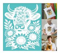 GOMAKERER 2 Sheets Silk Screen Stencil, The Cow Consumes Sunflowers Reusable Stencils Templates Self-Adhesive Silk Screen Printing for Wall Border Wood Fabric Home Craft Decor
