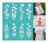 GOMAKERER 2 Sheets Silkscreen Stencil, Flowers Plants Printing Stencils Templates Reusable Self-Adhesive Silk Screen for Painting on Wall, Wood, T-Shirt, Fabric, Home Craft Decor (8.7x11Inch)