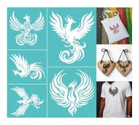 GOMAKERER 2 Sheets Silkscreen Stencil, Phoenix Totem Printing Stencils Templates Reusable Self-Adhesive Silk Screen for Painting on Wall, Wood, T-Shirt, Fabric, Home Craft Decor (8.7x11Inch)
