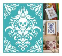 GOMAKERER 2 Sheets Silkscreen Stencil, Skull with Snake Roses Printing Stencils Templates Reusable Self-Adhesive Silk Screen for Painting on Wood, Home Craft Halloween Decor (8.7x11Inch)